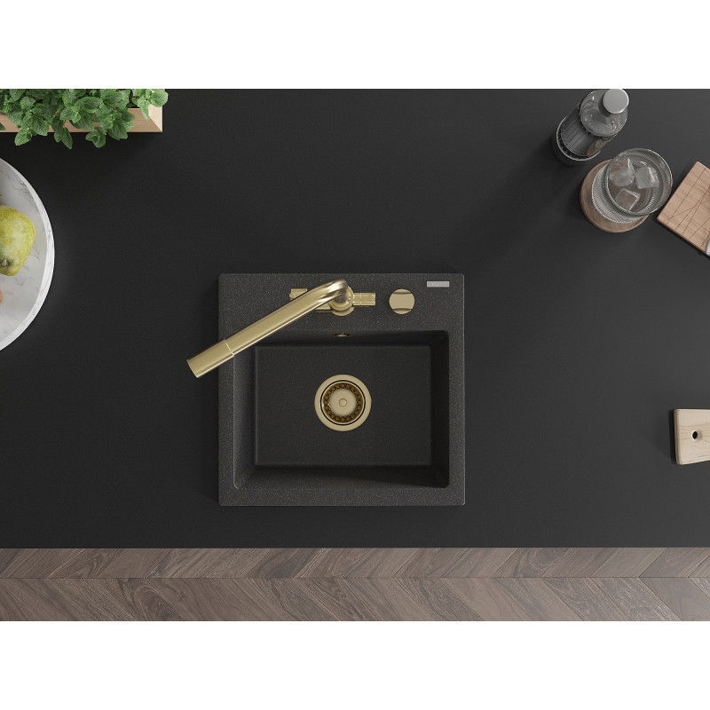 Mexen Milo granitový dřez 1-komorový s kuchyňskou baterií Duero, černý nakrapený - 6505-76-671600-50