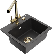Mexen Milo granitový dřez 1-komorový s kuchyňskou baterií Duero, černý nakrapený - 6505-76-671600-50