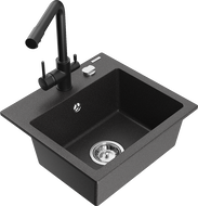 Mexen Milo granitový kuchyňský dřez 1-komorový s kuchyňskou baterií Duero, černý nakrapovaný - 6505-76-671600-70