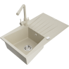 Mexen Cesar granitový dřez 1-komorový s odkapávačem a kuchyňskou baterií Duero, béžový - 6514-69-671600-69