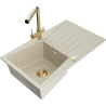 Mexen Cesar granitový dřez s 1 komorou, odkapávačem a kuchyňskou baterií Duero, béžový - 6514-69-671600-50