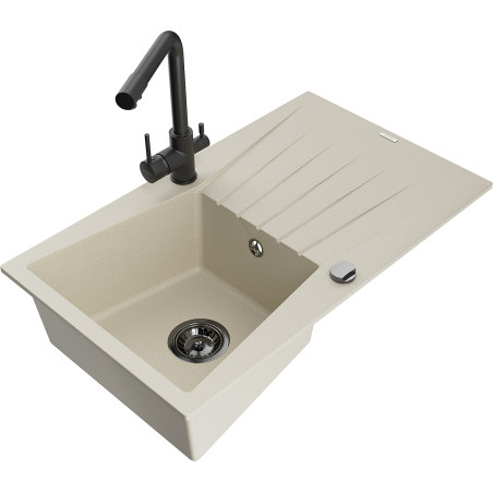Mexen Cesar granitový dřez s odkapávačem a kuchyňskou baterií Duero, béžový - 6514-69-671600-70