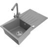 Mexen Cesar granitový dřez s 1 komorou, odkapávačem a kuchyňskou baterií Duero, šedý - 6514-71-671600-71