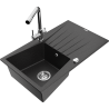 Mexen Cesar granitový dřez 1-komorový s odkapávačem a kuchyňskou baterií Duero, černý/stříbrný metalik - 6514-73-671600-00