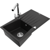 Mexen Cesar granitový dřez 1-komorový s odkapávačem a kuchyňskou baterií Duero, černý - 6514-77-671600-00
