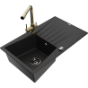 Mexen Cesar granitový dřez 1-komorový s odkapávačem a kuchyňskou baterií Duero, černý - 6514-77-671600-50-B