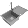 Mexen Leo granitový dřez 1-komorový s odkapávačem a kuchyňskou baterií Telma, šedý - 6501-71-670200-00