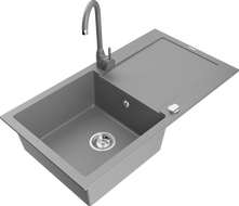 Mexen Leo granitový dřez 1-komorový s odkapávačem a kuchyňskou baterií Telma, šedý - 6501-71-670200-71