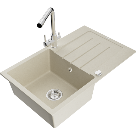 Mexen Bruno granitový dřez s odkapávačem a kuchyňskou baterií Duero, béžový - 6513-69-671600-00