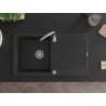 Mexen Leo jednodřezový granitový dřez s odkapávačem a kuchyňskou baterií Telma, černý - 6501-77-670200-00