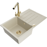 Mexen Bruno granitový dřez 1-komorový s odkapávačem a kuchyňskou baterií Duero, béžový - 6513-69-671600-50