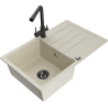 Mexen Bruno granitový dřez 1-komorový s odkapávačem a kuchyňskou baterií Duero, béžový - 6513-69-671600-70