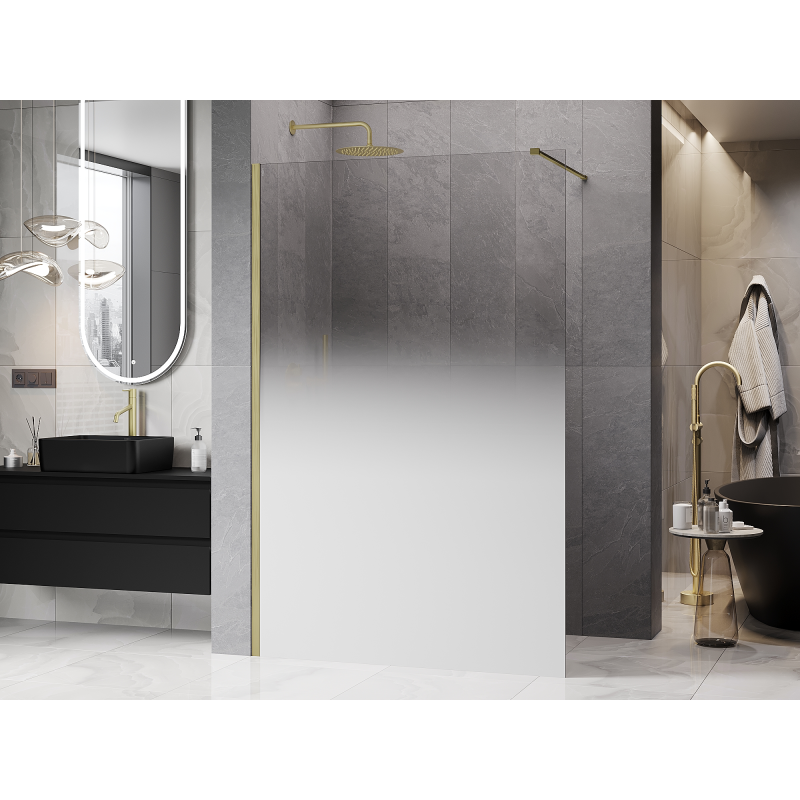 Mexen Kioto sprchová stěna Walk-in 110 x 200 cm, bílá ombre 8 mm, zlatá kartáčovaná - 800-110-101-55-86