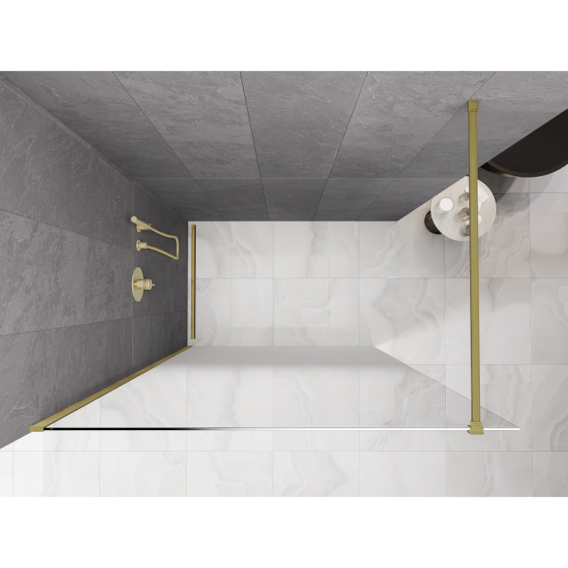 Mexen Kioto sprchová stěna Walk-in 100 x 200 cm, ombre bílá 8 mm, zlatá kartáčovaná - 800-100-101-55-86