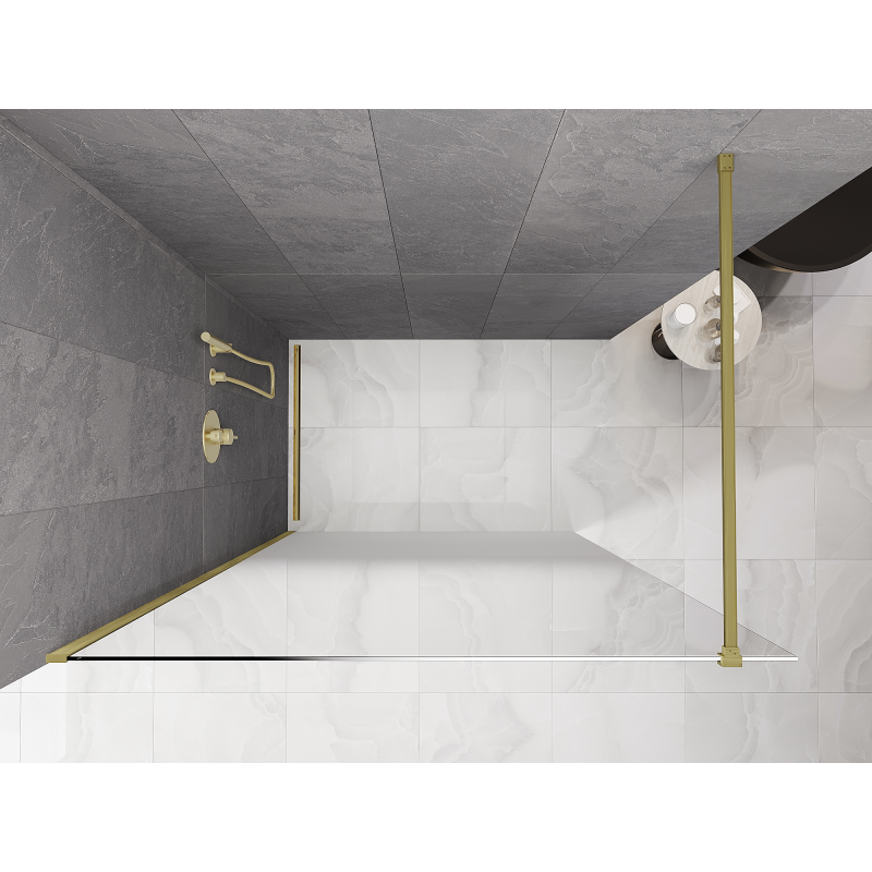 Mexen Kioto sprchová stěna Walk-in 110 x 200 cm, bílá ombre 8 mm, zlatá kartáčovaná - 800-110-101-55-86