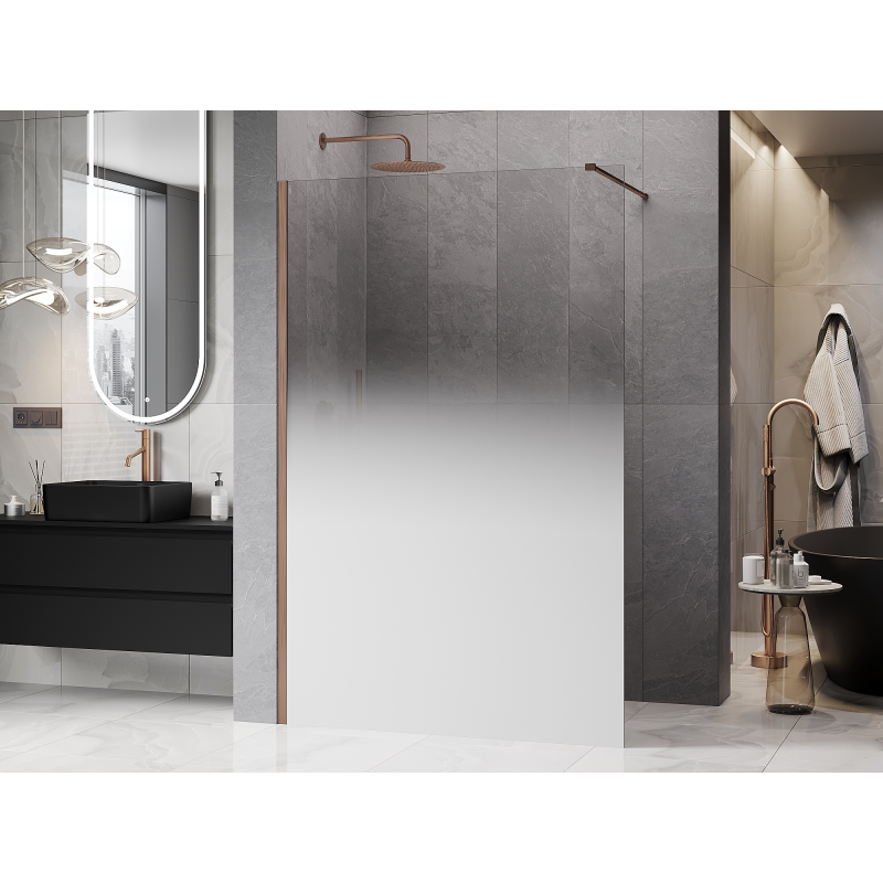 Mexen Kioto sprchová stěna Walk-in 70 x 200 cm, bílá ombre 8 mm, kartáčovaná měď - 800-070-101-65-86