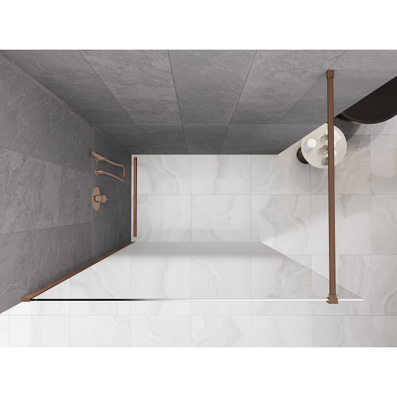 Mexen Kioto sprchová stěna Walk-in 150 x 200 cm, ombre bílá 8 mm, měď kartáčovaná - 800-150-101-65-86