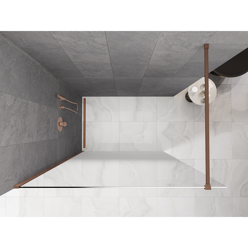 Mexen Kioto Sprchová stěna Walk-in 90 x 200 cm, bílá ombre 8 mm, kartáčovaná měď - 800-090-101-65-86