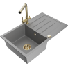 Mexen Bruno granitový dřez 1-komorový s odkapávačem a kuchyňskou baterií Duero, šedý - 6513-71-671600-50