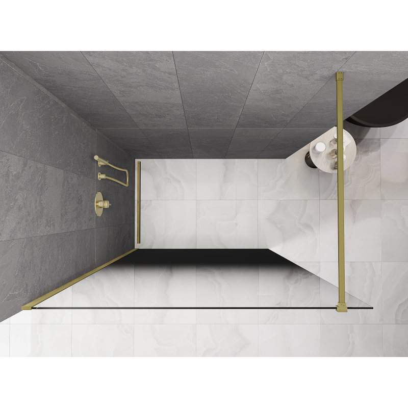 Mexen Kioto sprchová stěna Walk-in 90 x 200 cm, ombre černá 8 mm, zlatá kartáčovaná - 800-090-101-55-76