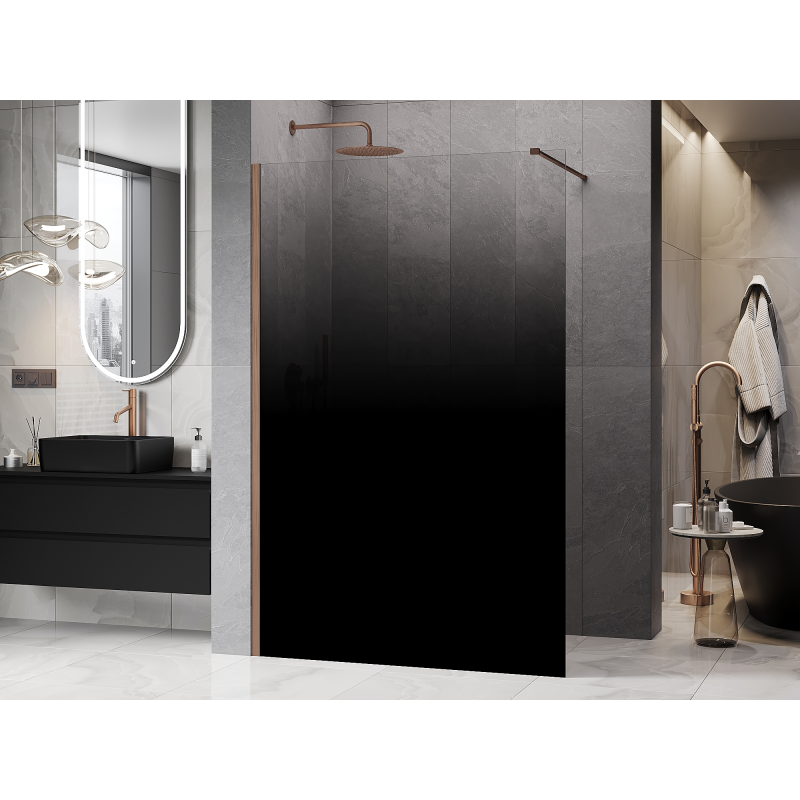 Mexen Kioto sprchová stěna Walk-in 130 x 200 cm, černá ombre 8 mm, kartáčovaná měď - 800-130-101-65-76