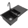 Mexen Matias granitový dřez 1,5-komorový s odkapávačem a kuchyňskou baterií Telma, černý/stříbrný - 6502-73-670200-70