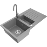 Mexen Matias žulový dřez s 1,5 komorami s odkapávačem a kuchyňskou baterií Telma, šedý - 6502-71-670200-71