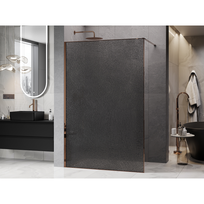 Mexen Kioto sprchová stěna Walk-in 130 x 200 cm, crackle grafit 12 mm, růžové zlato - 800-130-101-60-44-X