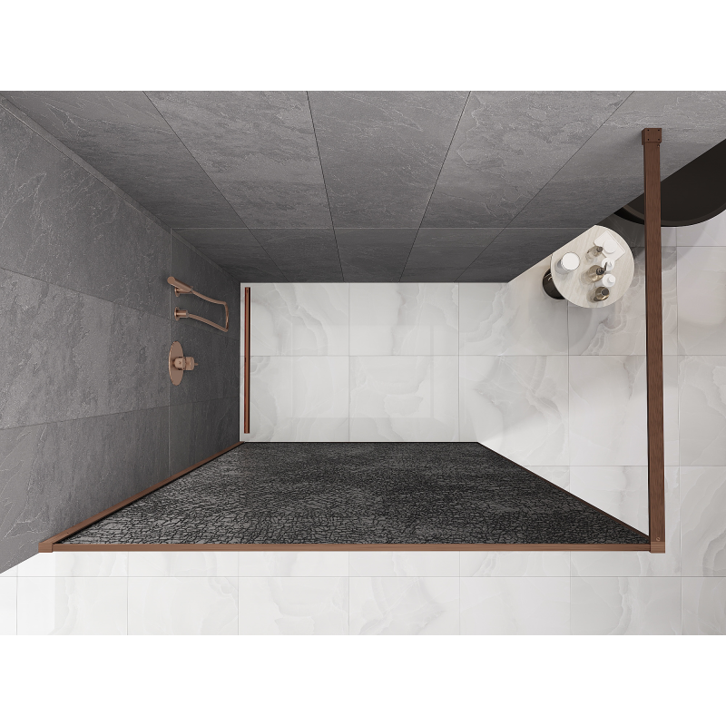 Mexen Kioto sprchová zástěna Walk-in 130 x 200 cm, crackle grafit 12 mm, kartáčovaná měď - 800-130-101-65-44-X