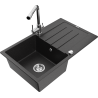 Mexen Bruno granitový dřez 1-komorový s odkapávačem a kuchyňskou baterií Duero, černý/stříbrný metalik - 6513-73-671600-00