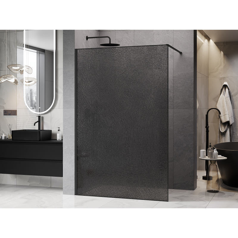 Mexen Kioto sprchová zástěna Walk-in 130 x 200 cm, crackle grafit 12 mm, černá - 800-130-101-70-44-X
