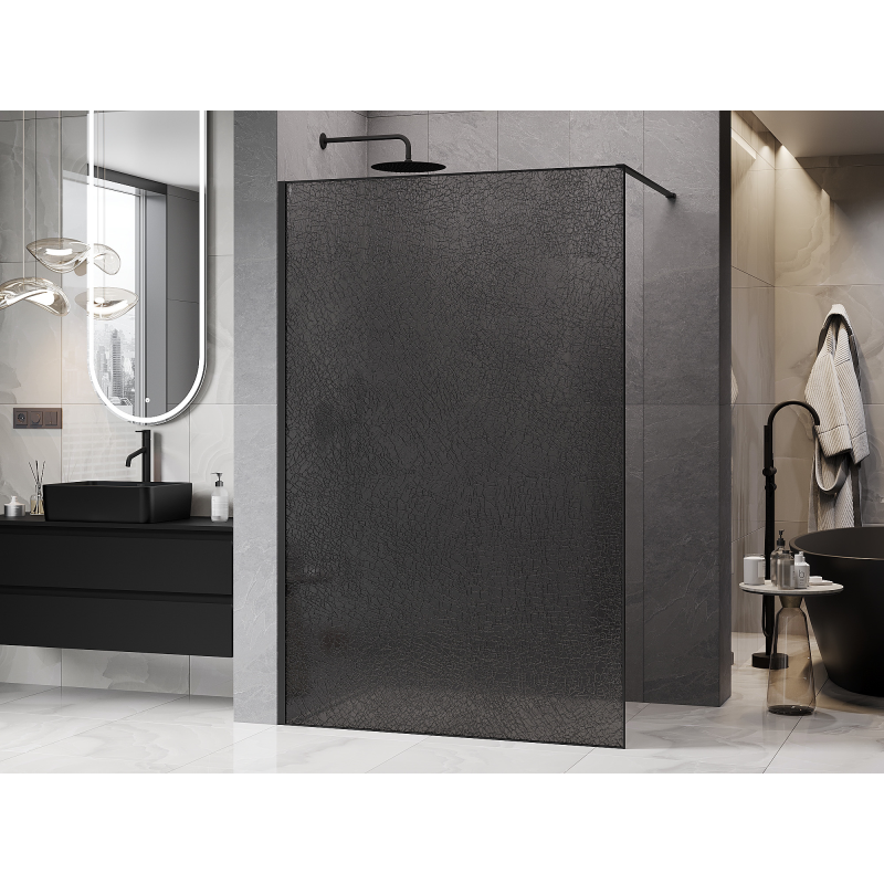 Mexen Kioto Sprchová stěna Walk-in 160 x 200 cm, crackle grafit 12 mm, černá - 800-160-101-70-44-X
