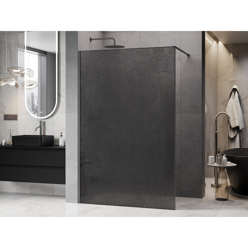 Mexen Kioto sprchová stěna Walk-in 90 x 200 cm, crackle grafit 12 mm, gun metal - 800-090-101-95-44-X