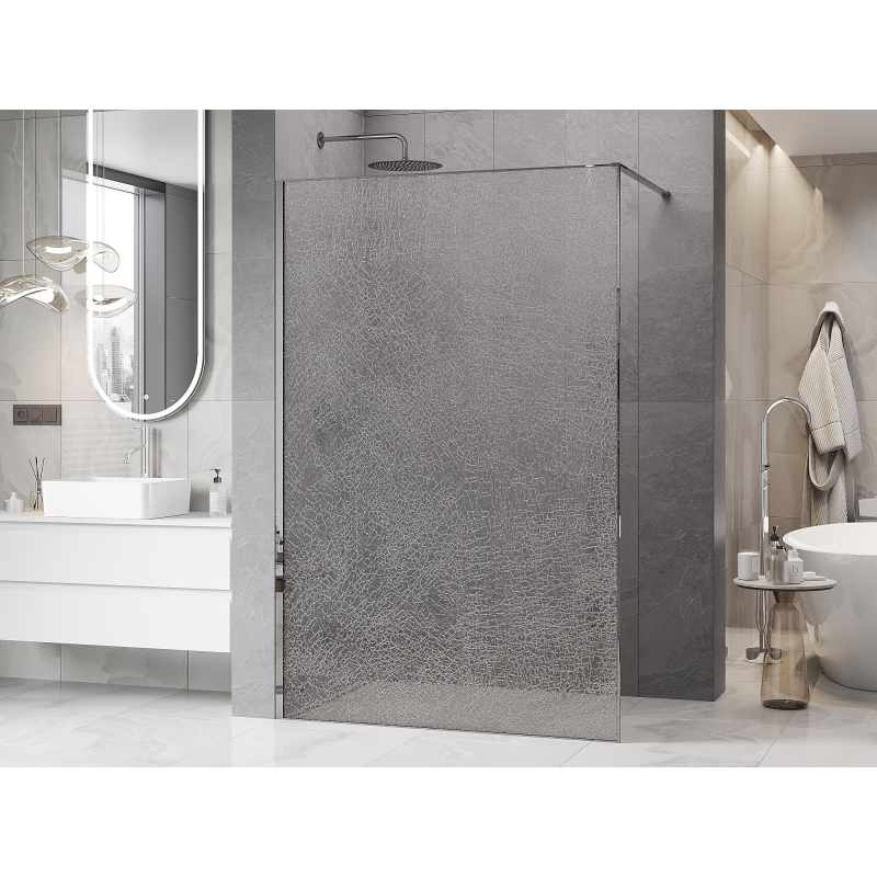 Mexen Kioto Sprchová stěna Walk-in 110 x 200 cm, crackle průhledná 12 mm, chrom - 800-110-101-01-04-X