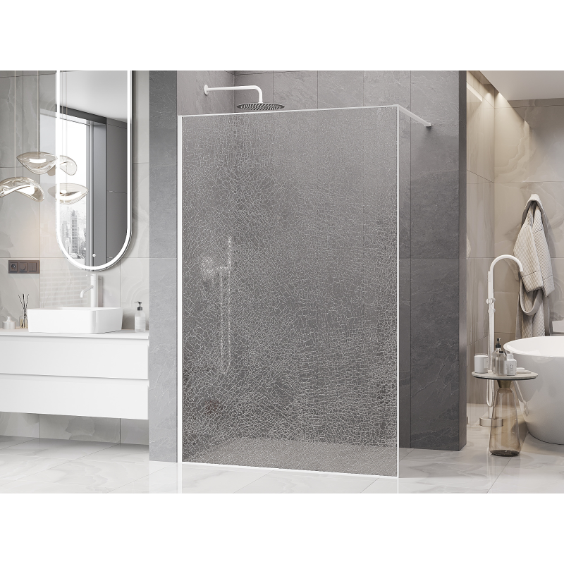 Mexen Kioto sprchová stěna Walk-in 100 x 200 cm, crackle transparentní 12 mm, bílá - 800-100-101-20-04-X