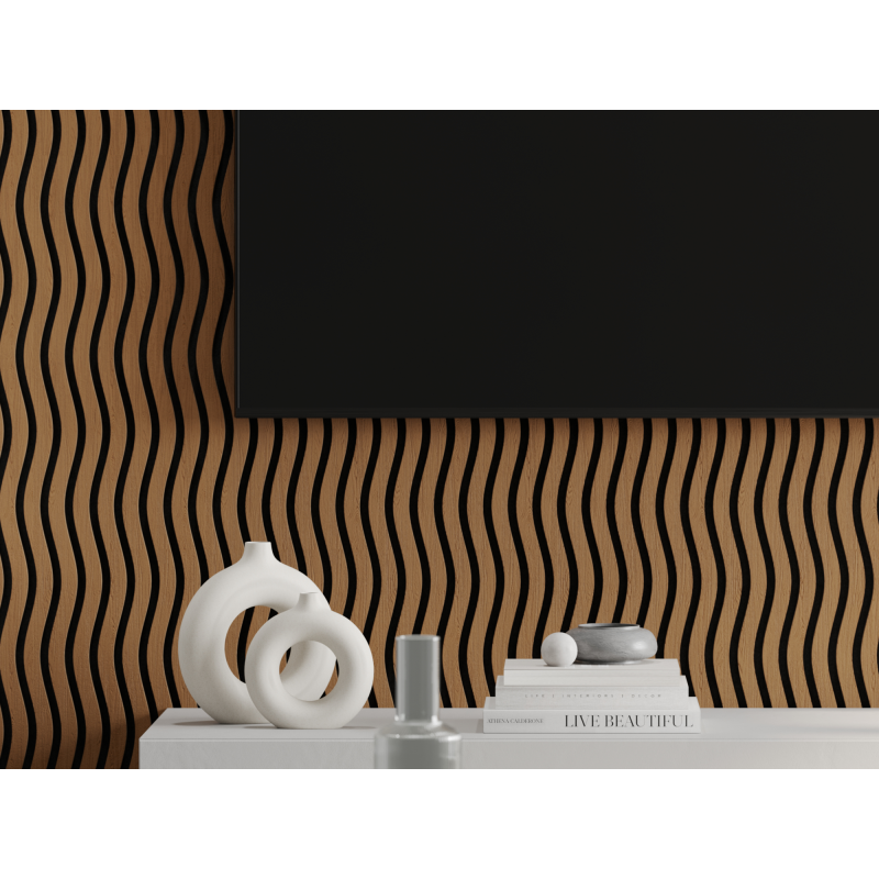 Mexen Lam-SF 01 akustické stěnové lamely 280 x 30 cm, plsť 9 mm, technická dýha, Přírodní Dub - S106-280-01-042