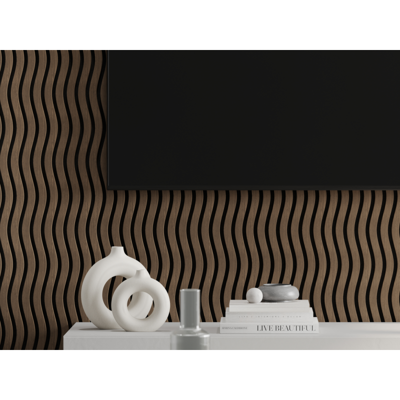 Mexen Lam-SF 01 akustické nástěnné lamely 280 x 30 cm, plsť 9 mm, technická dýha, Tmavý Ořech - S106-280-01-044