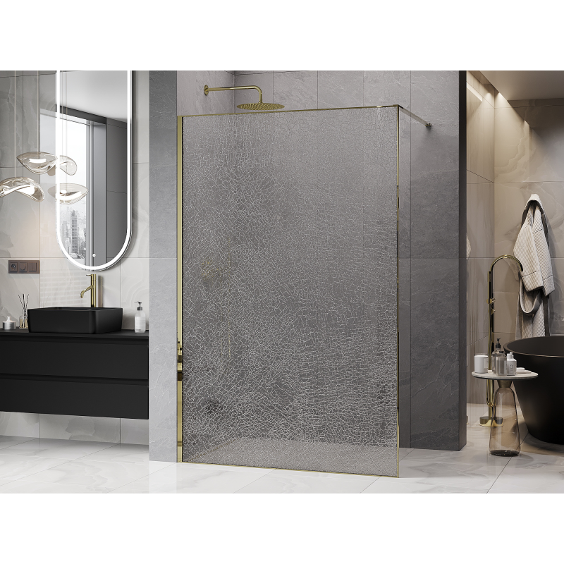 Mexen Kioto sprchová stěna Walk-in 100 x 200 cm, crackle transparentní 12 mm, zlatá - 800-100-101-50-04-X