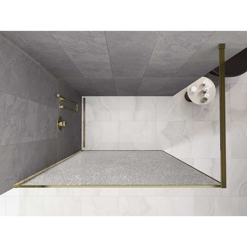 Mexen Kioto sprchová stěna Walk-in 100 x 200 cm, crackle transparentní 12 mm, zlatá - 800-100-101-50-04-X