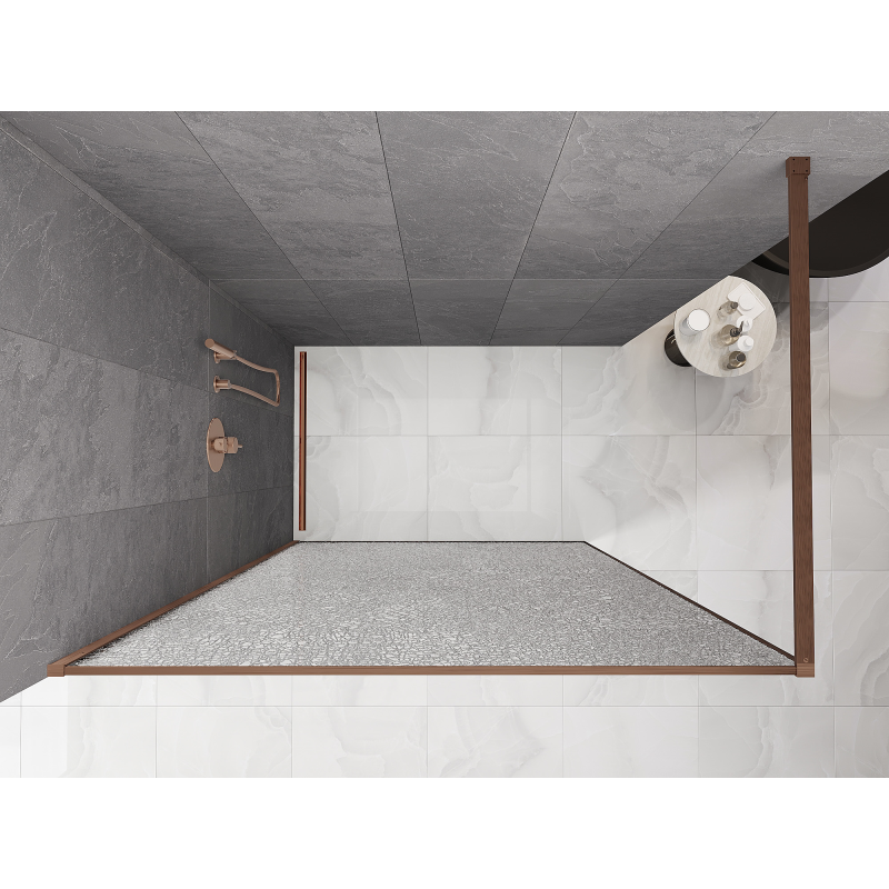 Mexen Kioto sprchová stěna Walk-in 90 x 200 cm, crackle transparent 12 mm, kartáčovaná měď - 800-090-101-65-04-X