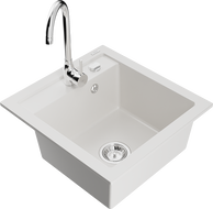 Mexen Vito granitový dřez s 1 komorou a kuchyňskou baterií Telma, bílý - 6503-20-670200-00