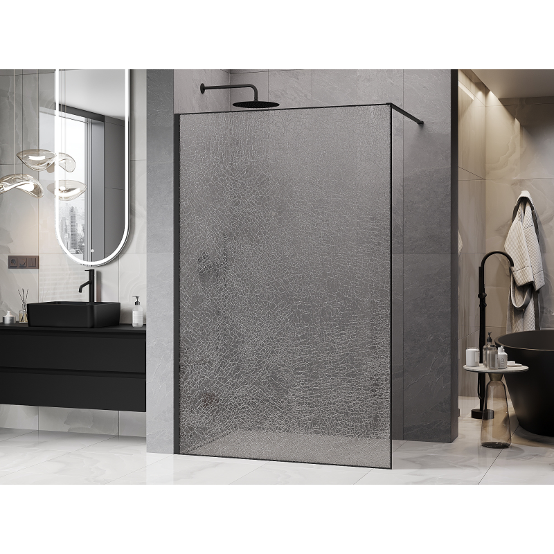 Mexen Kioto sprchová stěna Walk-in 100 x 200 cm, crackle transparent 12 mm, černá - 800-100-101-70-04-X