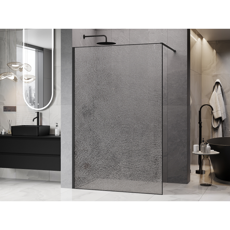 Mexen Kioto sprchová stěna Walk-in 160 x 200 cm, crackle transparentní 12 mm, černá - 800-160-101-70-04-X