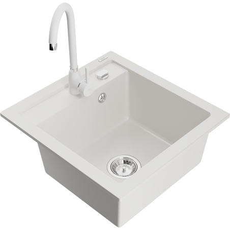 Mexen Vito granitový dřez s 1 komorou a kuchyňskou baterií Telma, bílý - 6503-20-670200-20