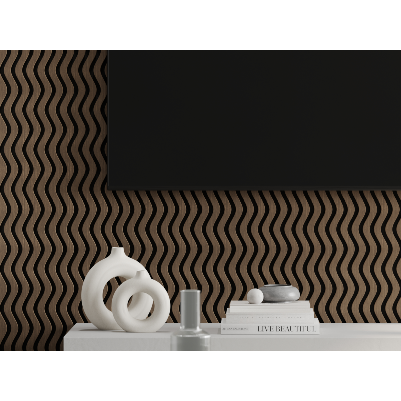 Mexen Lam-SF 02 akustické stěnové lamely 280 x 30 cm, plstěné 9 mm, technická dýha, Tmavý Ořech - S106-280-02-044