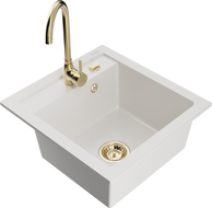 Mexen Vito granitový dřez 1-komorový s kuchyňskou baterií Telma, bílý - 6503-20-670200-50