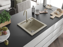 Mexen Vito granitový dřez 1-komorový s kuchyňskou baterií Telma, béžový - 6503-69-670200-69