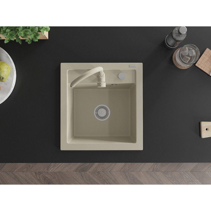 Mexen Vito granitový dřez 1-komorový s kuchyňskou baterií Telma, béžový - 6503-69-670200-69