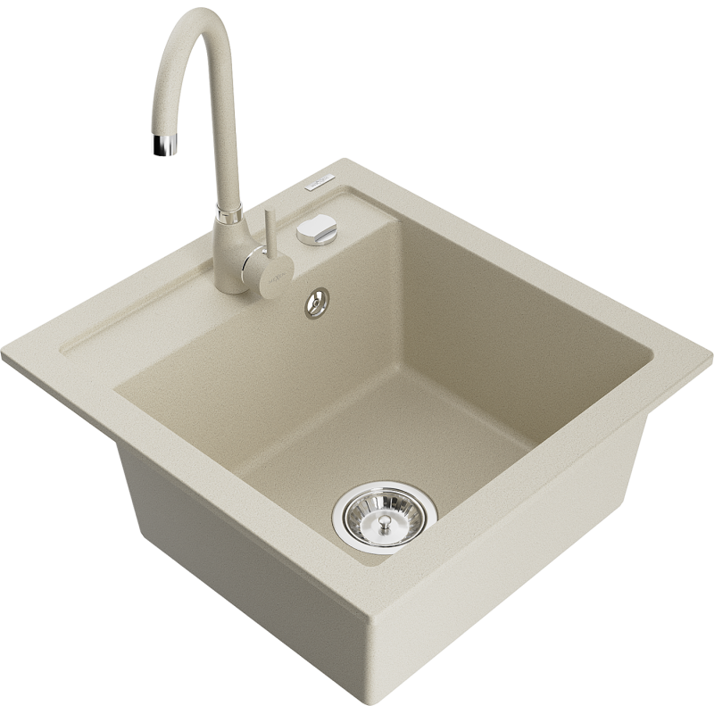 Mexen Vito granitový dřez 1-komorový s kuchyňskou baterií Telma, béžový - 6503-69-670200-69