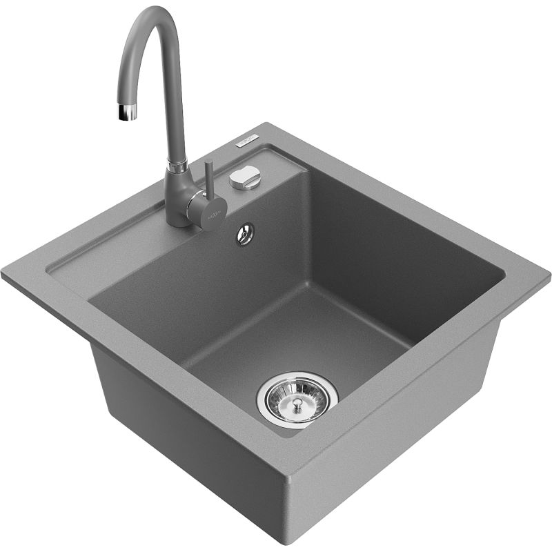 Mexen Vito 1-komorový dřez z granitu s kuchyňskou baterií Telma, šedý - 6503-71-670200-71
